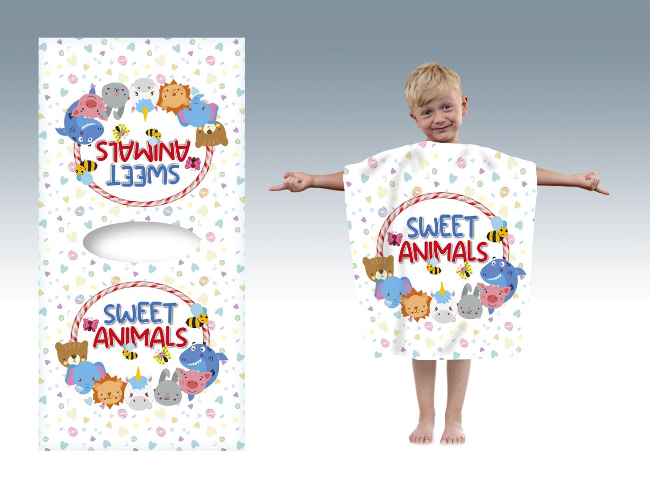 Sweet animals poncho in mocrofibra misura 50x100cm