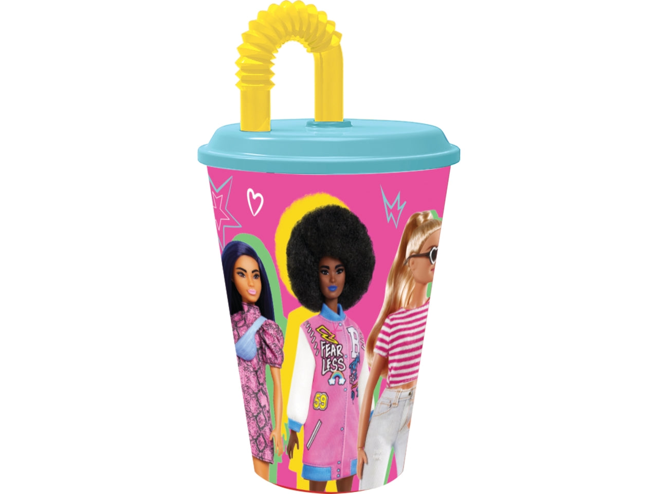Barbie bicchiere con cannuccia in plastica 430ml