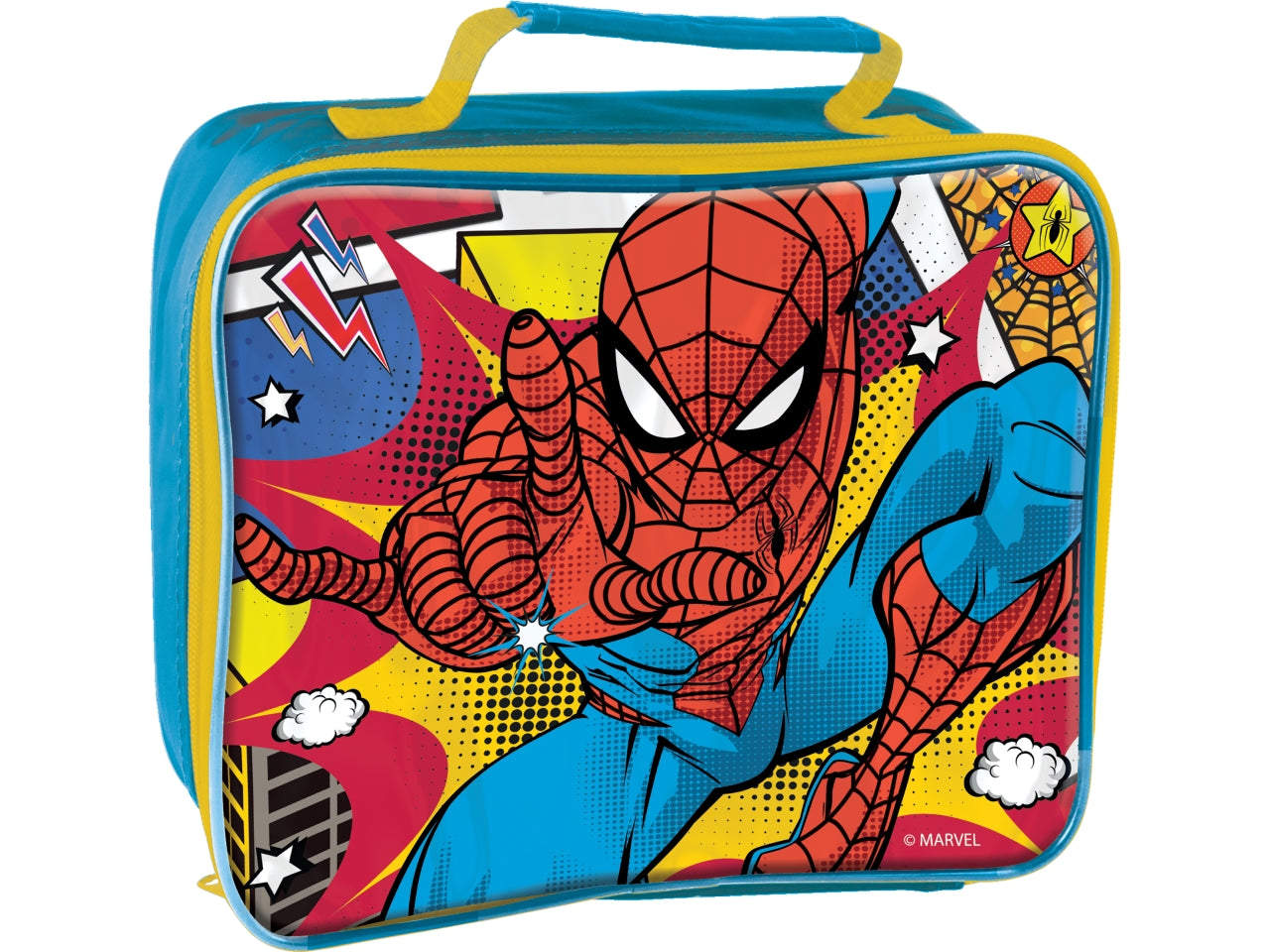 Borsa termica Spiderman piccola in tessuto isolante multicolor con maniglia 22x26,5x9 cm - Real Trade Italia