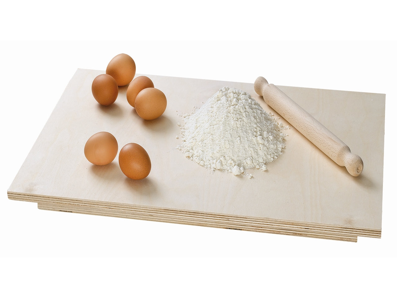 Spianatoia e mattarello in pioppo e faggio naturale 57x37x0,9 cm, mattarello 30 cm, made in Italy - Mottinox