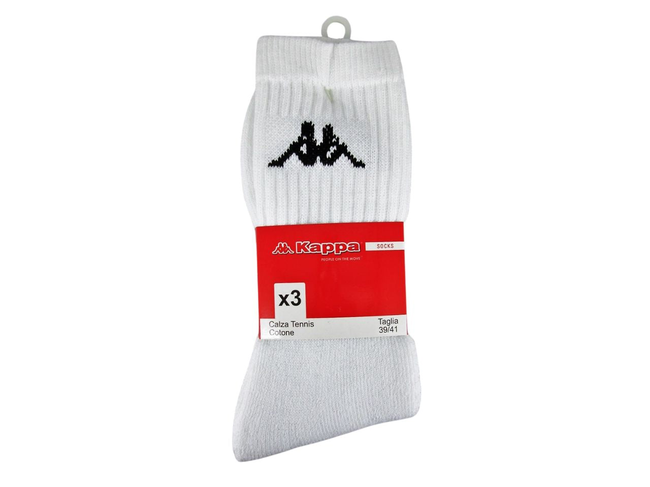 Calze da tennis Kappa adulto in cotone e poliestere bianco 3 pezzi taglia 45/47