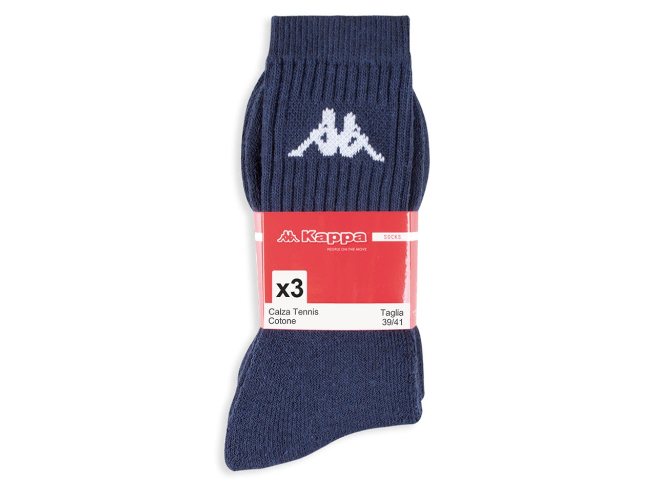 Calze da tennis Kappa adulto in cotone e poliestere blu 3 pezzi taglia 45/47