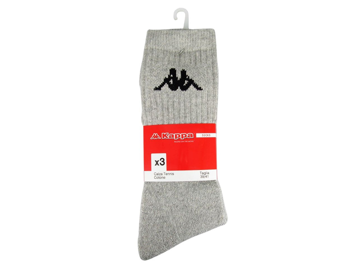 Calze da tennis Kappa adulto in cotone e poliestere grigio chiaro 3 pezzi taglia 45/47