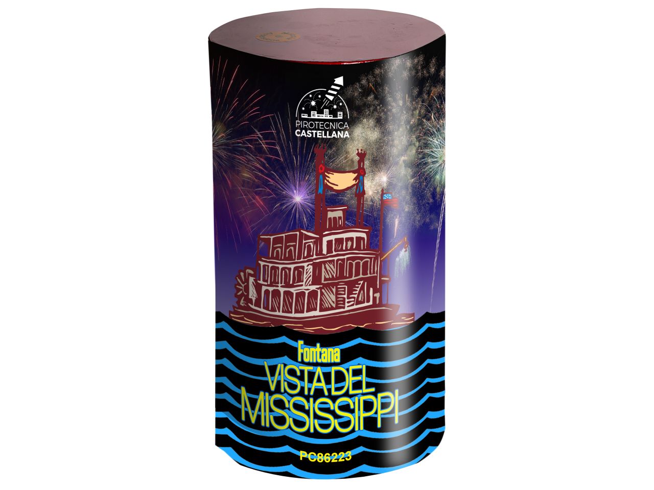 Fontana vista del mississippi effetto stelle rosse, blu, verdi, bianche e crackling argento misura d.150x300mm - la confezione comprende 1 fontana