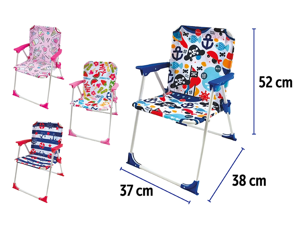 Sedia bimbo 37x25x26/52cm tubo d.13mm - tessuto poliestere in 4 assortimenti