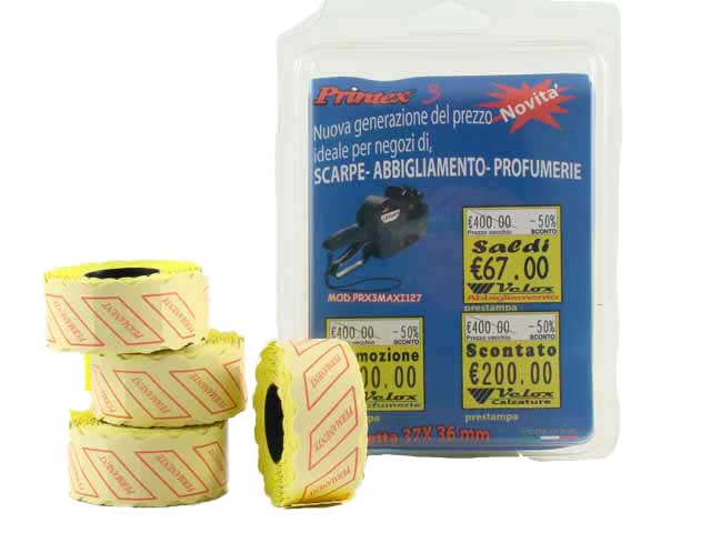 Etichette per prezzatrici 26x12 giallo fluorescente in confezione da 10 rotolini