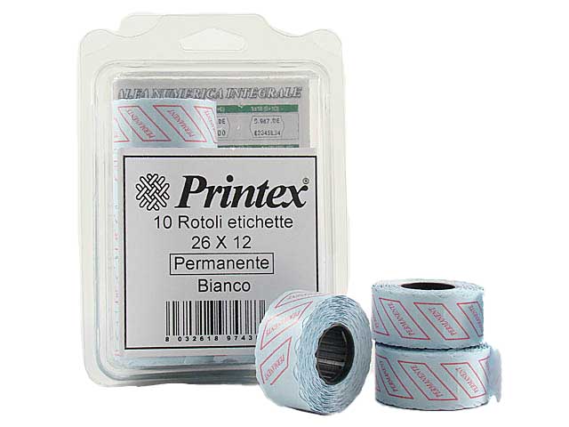 Etichette per prezzatrici 26x12 bianche in confezione da 12 rotolini