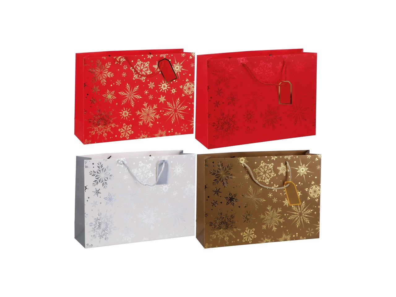 Shopper natalizia fiocco di neve in carta 3 colori assortiti 31x12xh26 cm - AD Trend