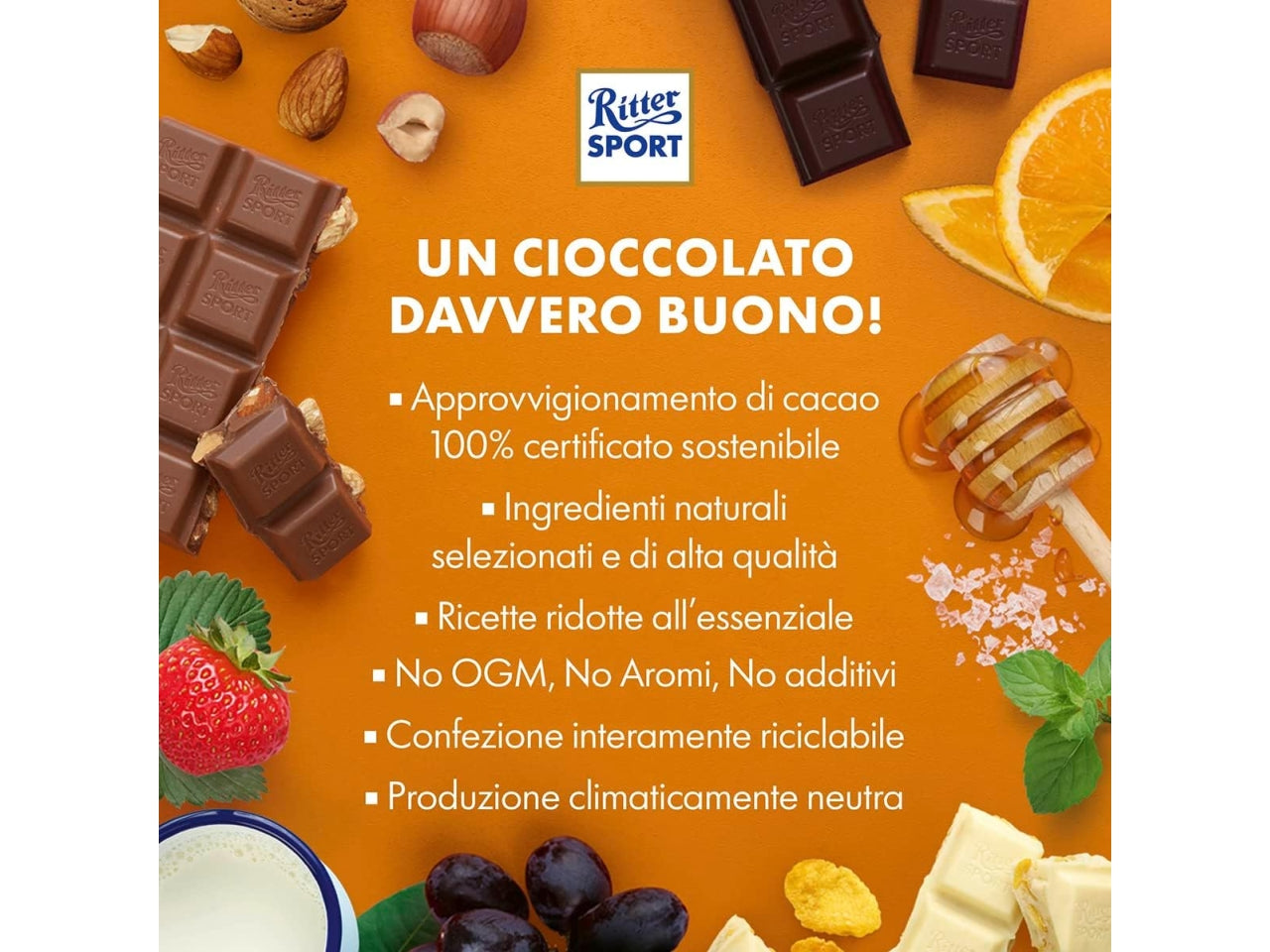 Ritter sport tavoletta 100gr al latte senza lattosio con nocciole intere