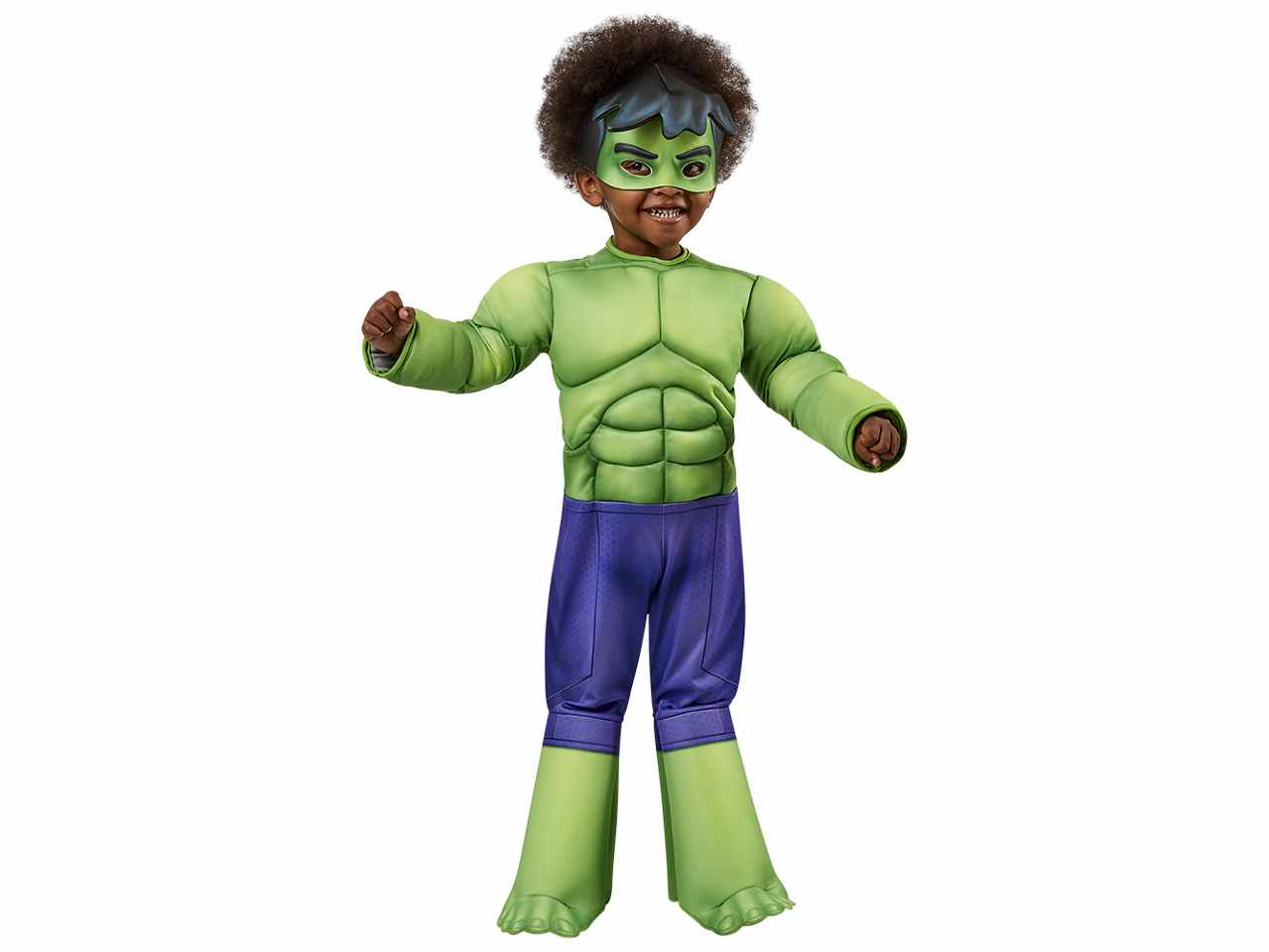 Costume baby Hulk, composto da tuta imbottita, copristivali e maschera in tessuto 3D taglia S 3-4anni