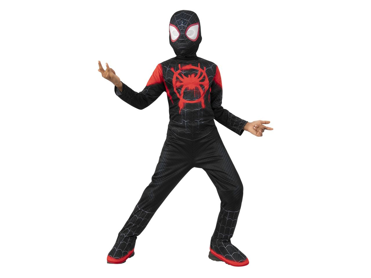 Rubies costume da bambino miles morales classico taglia s - tuta con dettagli stampati e copristivali e maschera in tessuto