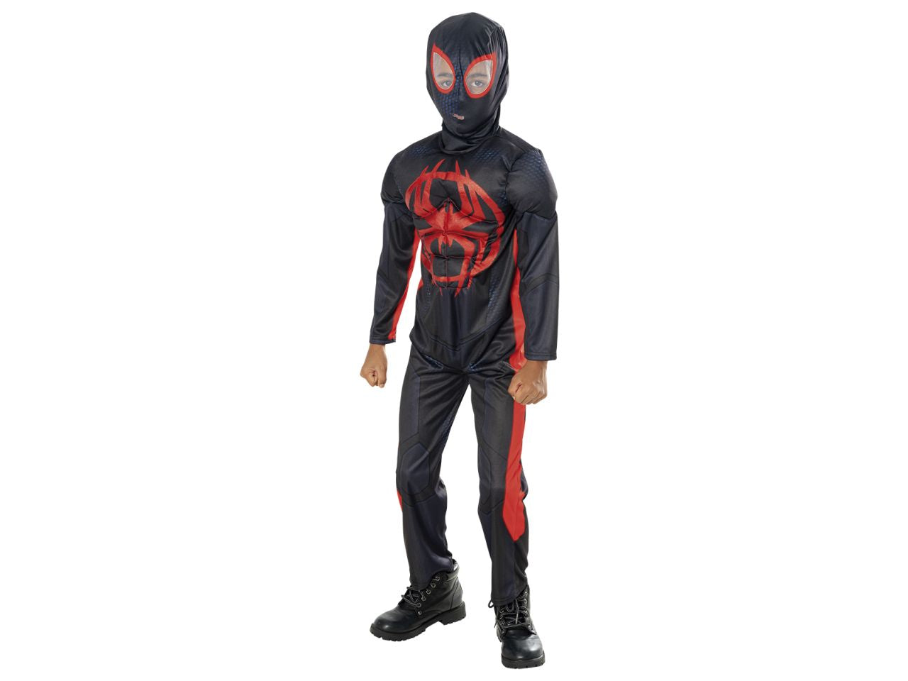 Rubies costume miles morales deluxe taglia s 7-8 anni - tuta muscolosa con dettagli stampati e copristivali e mascherina in tessuto