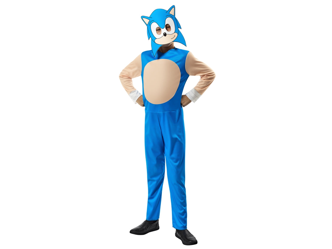 Costume Sonic the hedgehog, composto da tuta stampata e maschera taglia XS 5-6 anni