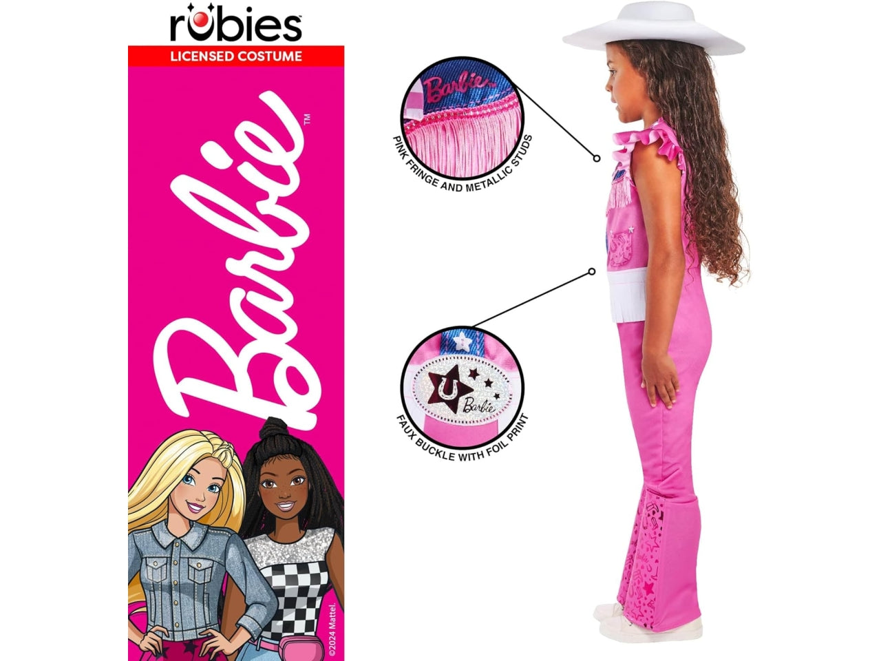 Costume Barbie cowgirl, composto da tuta stampata cappello e cravatta taglia S 7-8anni