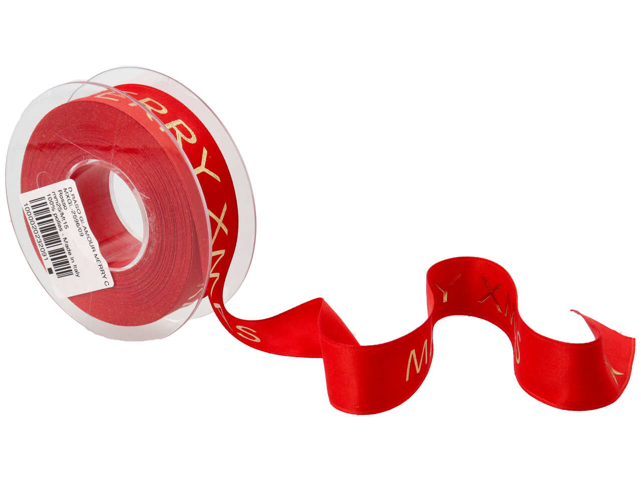 Nastro regalo natalizio rosso con scritta dorata merry christmas 2,5 cm x 15 m - Sirene