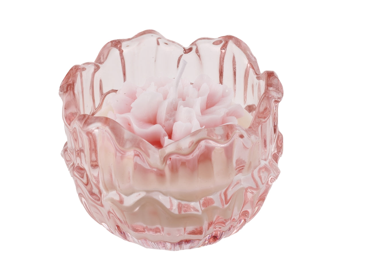 Candela a forma di fiore rosa in vetro 8x6 cm