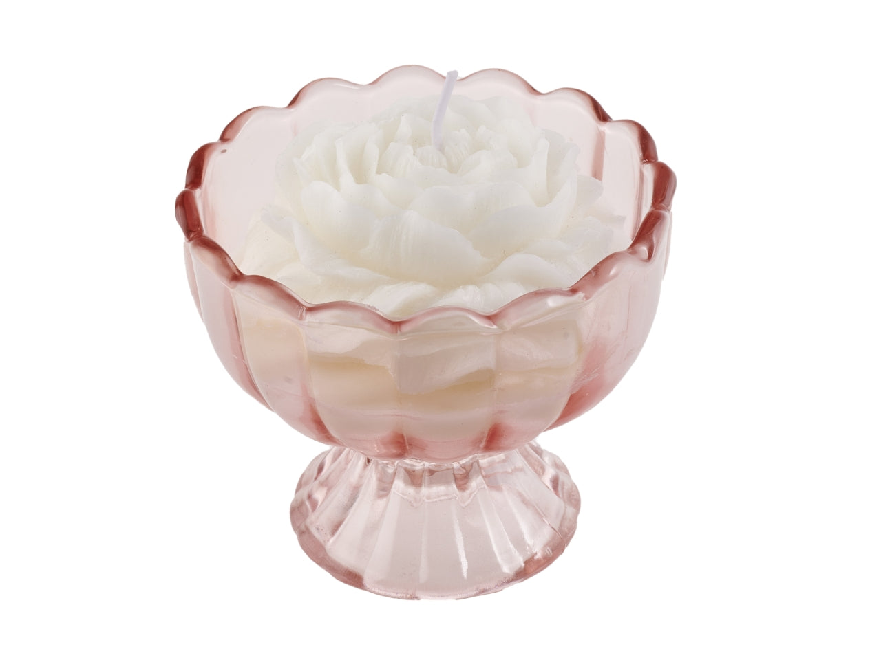 Candela in alzatina vetro rosa 9x7 cm
