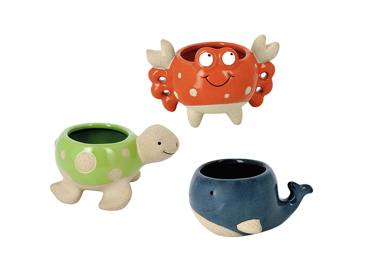 Vasetto balena granchio tartaruga in 3 modelli assortiti portapianta in ceramica misura 11x6,5cm