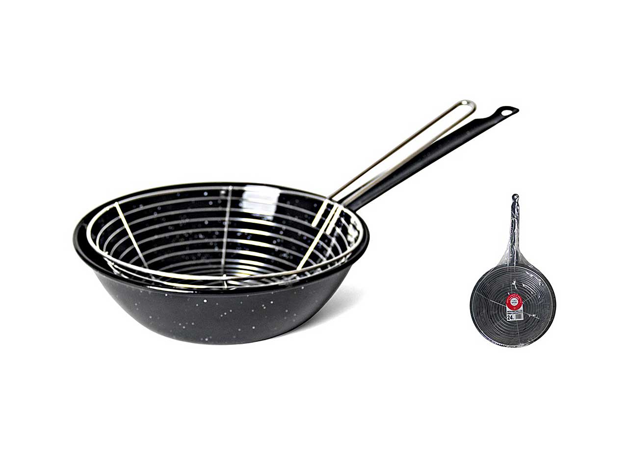 Padella smaltata con manico e cestello 24cm