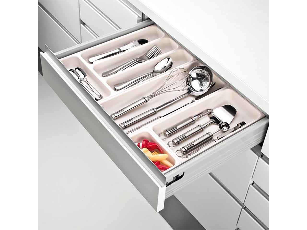 Porta utensili da cassetto Tescoma Flexispace bianco in plastica 29,6x7,4 cm
