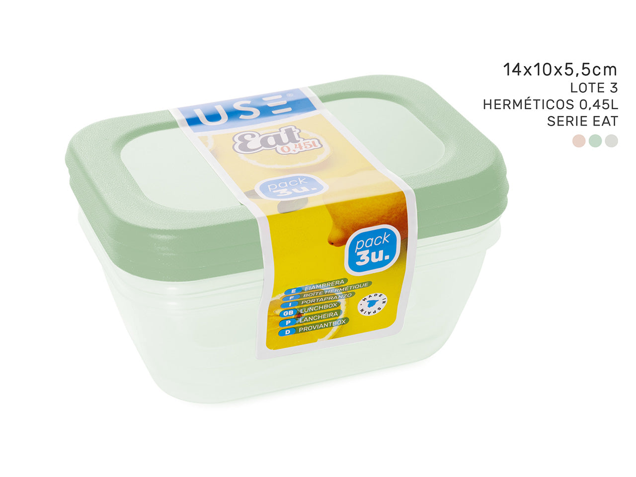 Lotto 3 contenitori ermetici 0,45l serie eat