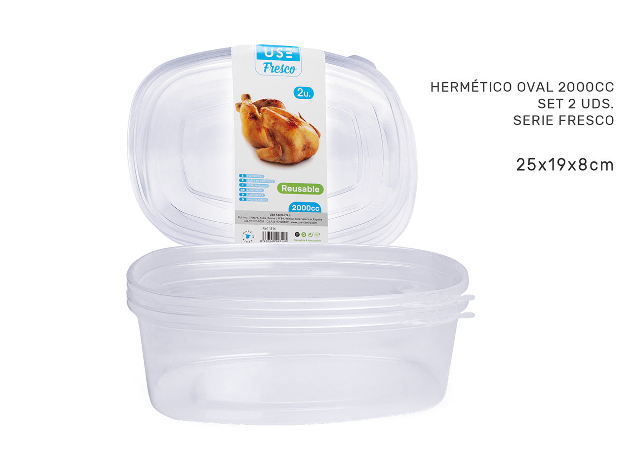 Contenitore ermetico ovale 2000cc set 2 unità serie fresco