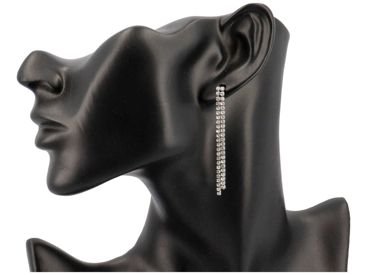 Orecchino in acciaio con 2 fili con strass