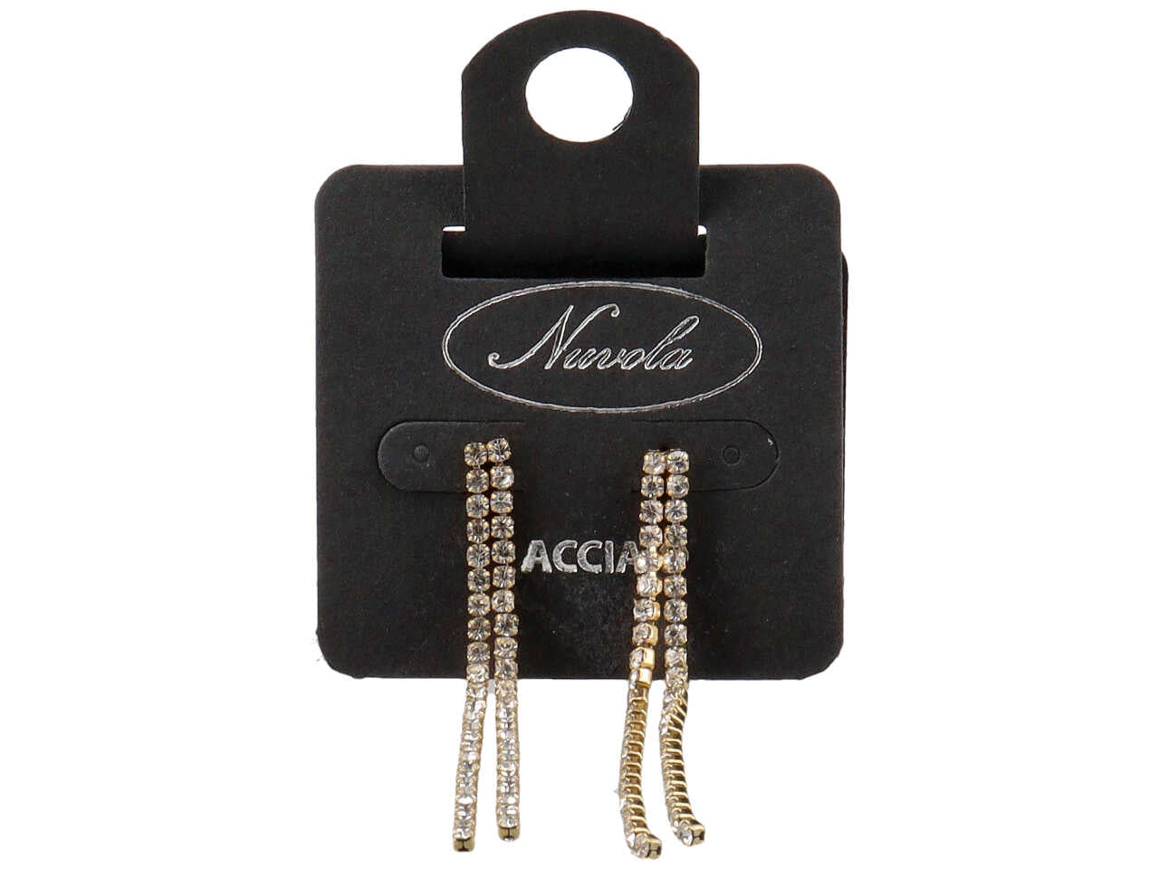 Orecchino in acciaio con 2 fili con strass colore oro