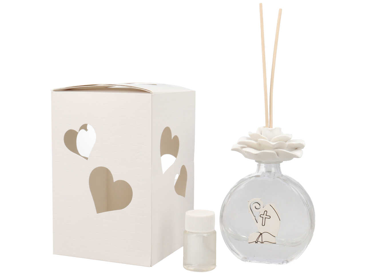 Profumatore bottiglia cresima con rosa bianca