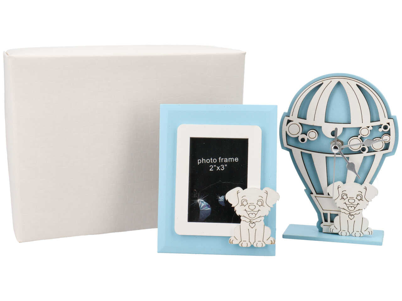 Set portafoto + orologio cane azzurro