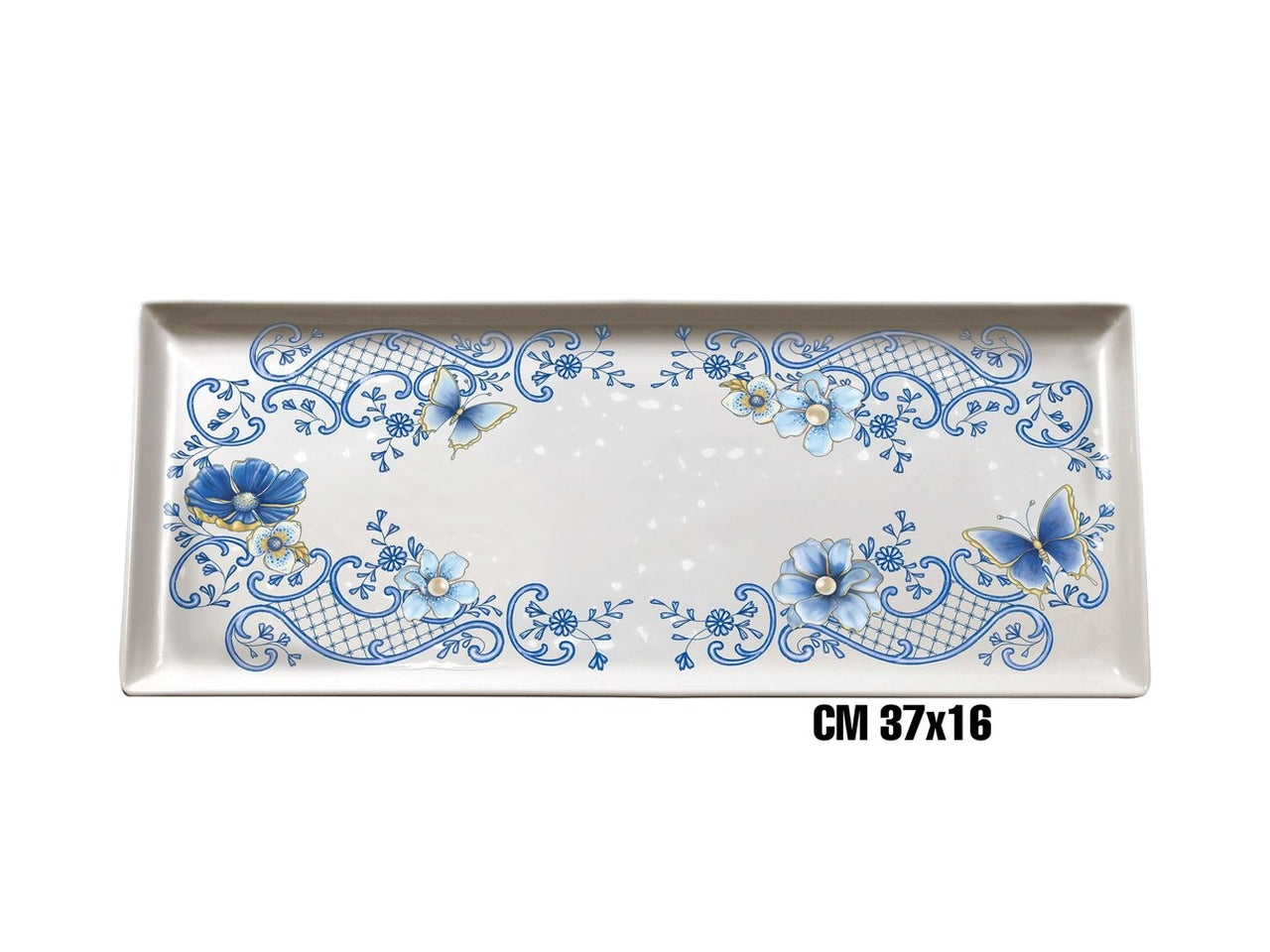 Vassoio rettangolare in melanina 37x16 decoro blu