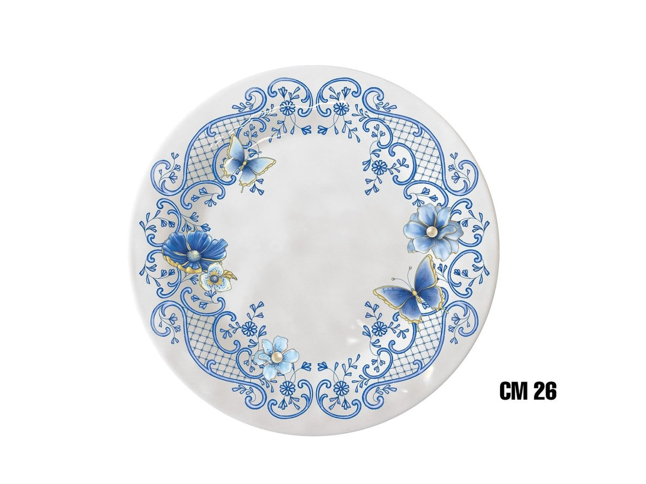 Piatto piano in melanina cm 26,5 decoro blu