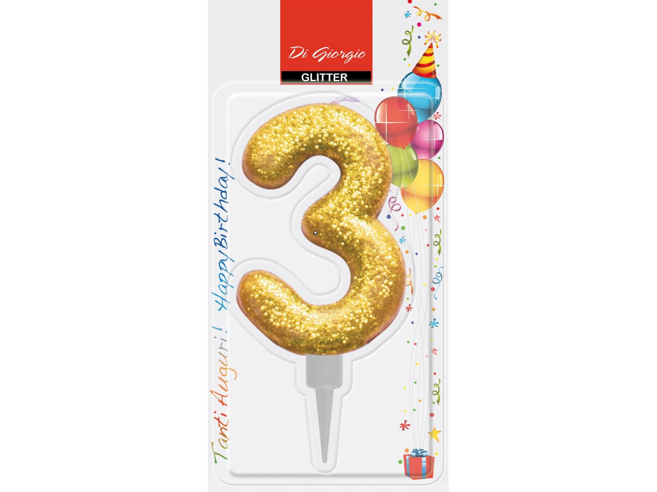 Candela 12cm glitter colorato numero 3