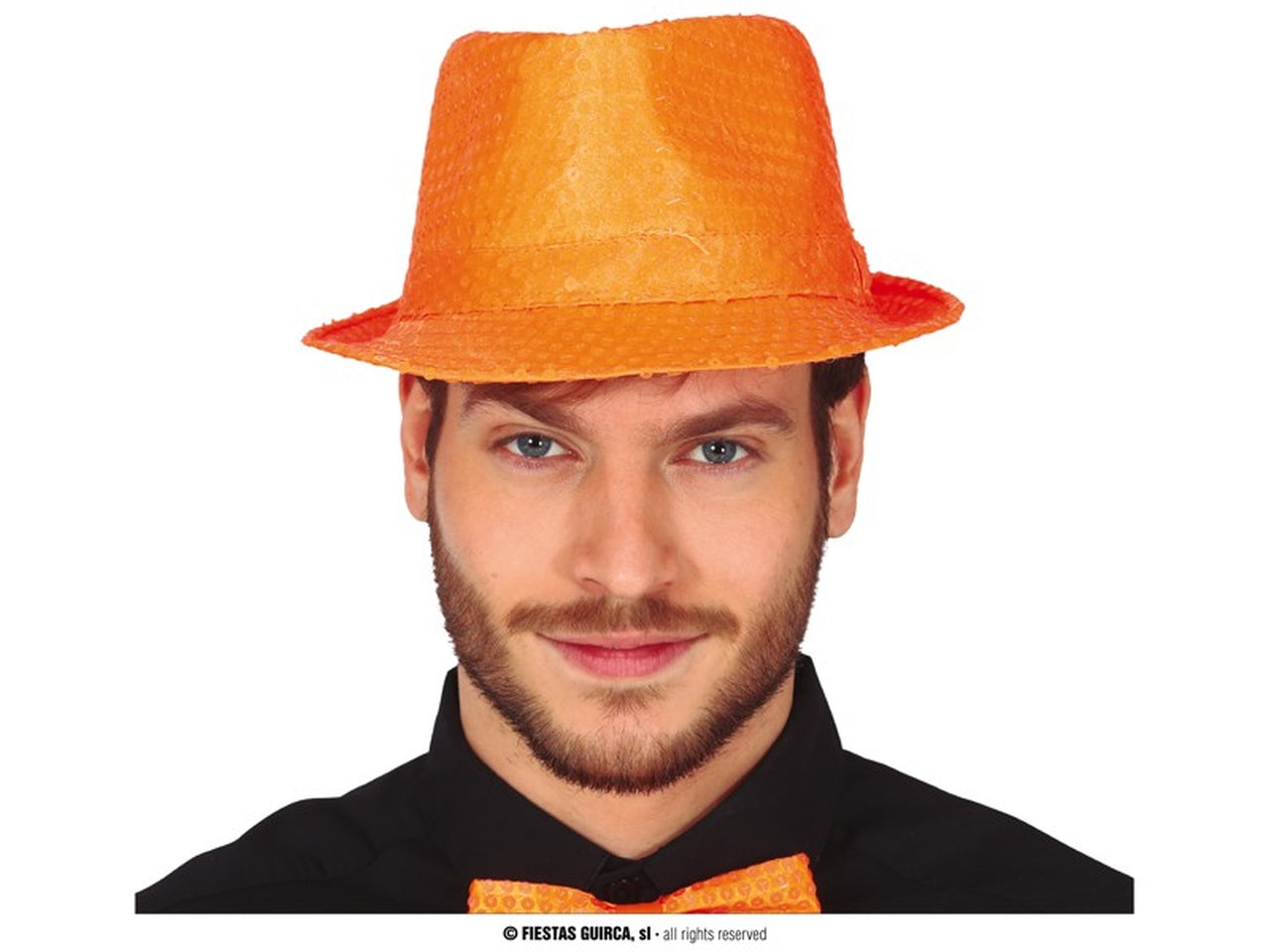 Cappello da gangster con paillettes colore arancione neon