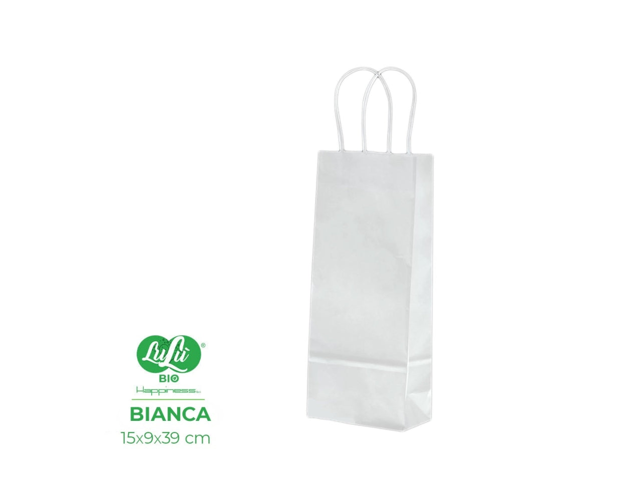 Busta di carta portabottiglia bianca 15x9x39 cm