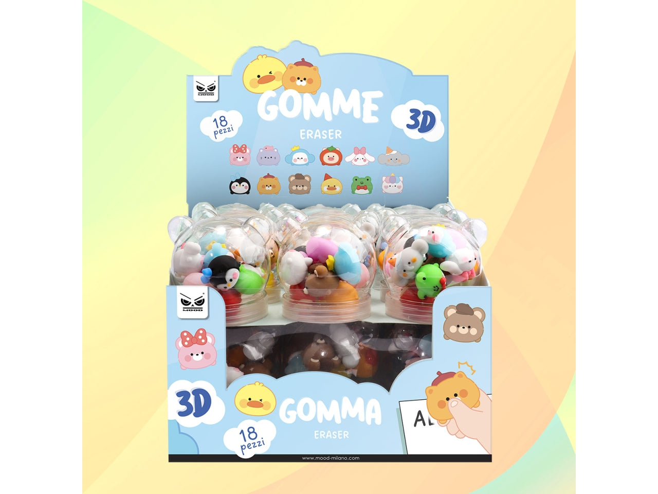 Gommine 3d alta qualita' set 12 pz in boule animal