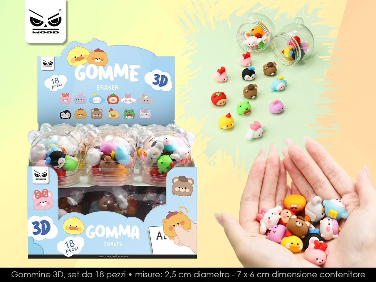 Gommine 3d alta qualita' set 12 pz in boule animal