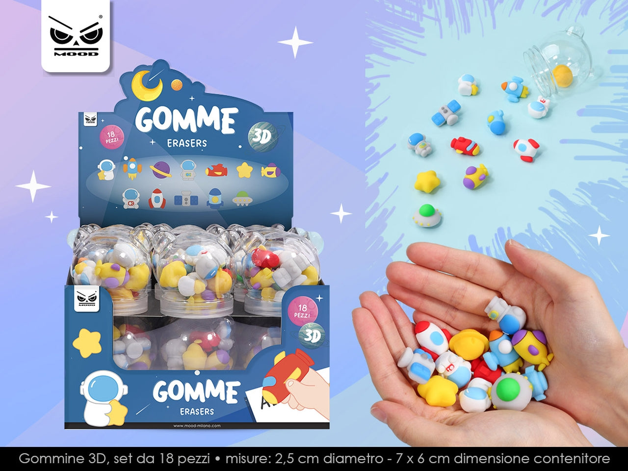 Gommine 3d alta qualita' set 12 pz in boule space