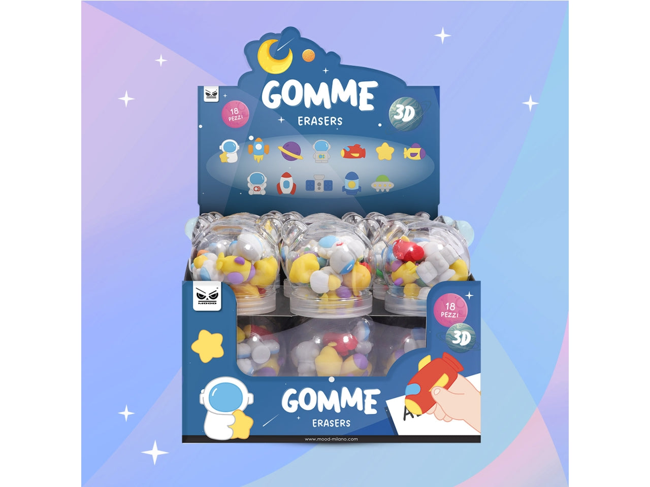 Gommine 3d alta qualita' set 12 pz in boule space
