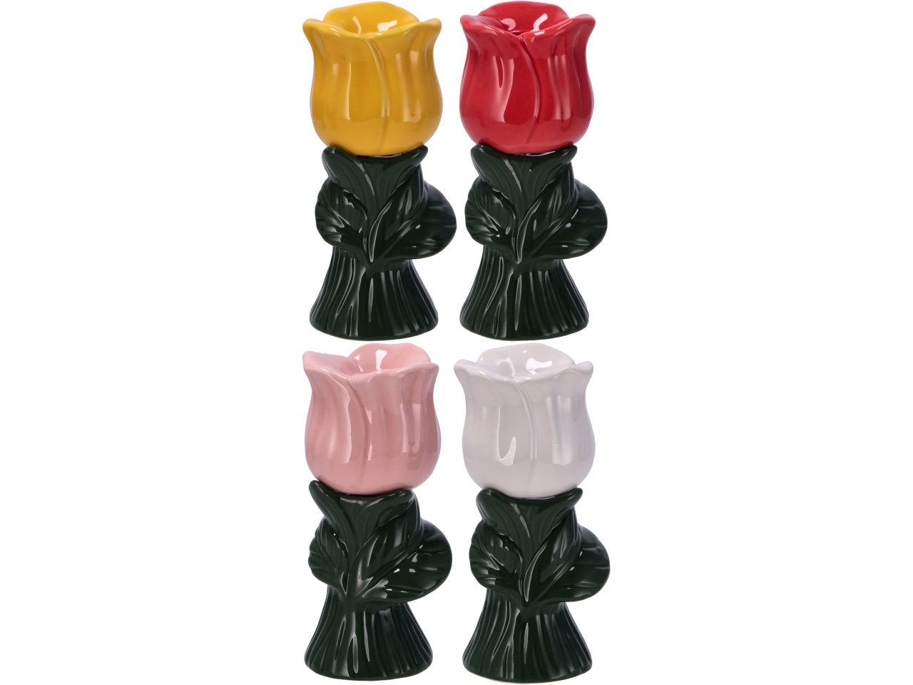 Fiore portacandela in ceramica diametro 7xh.15,5 cm in 4 colori assortiti