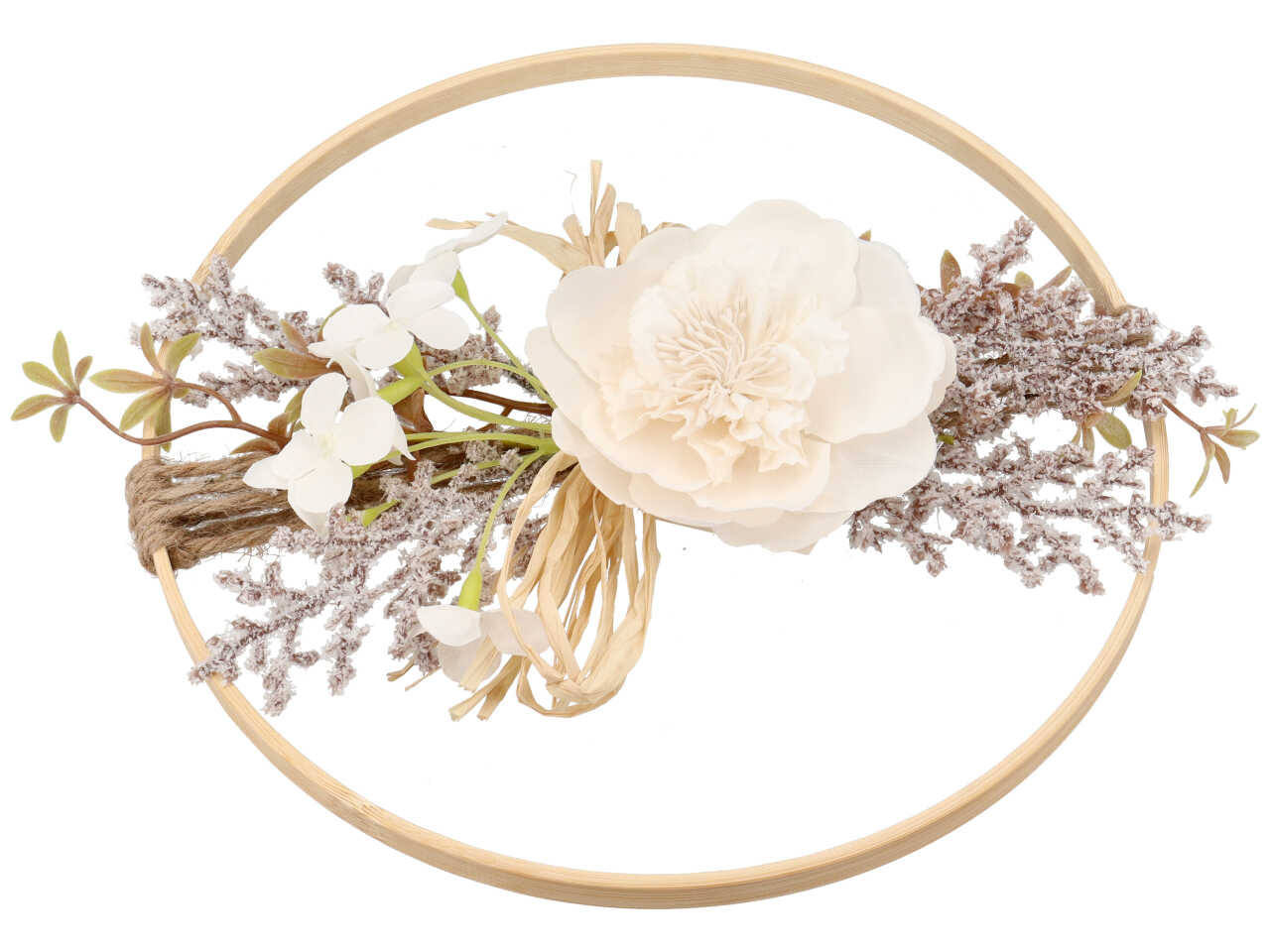 Decoro in legno con fiore 25x6x1cm panna