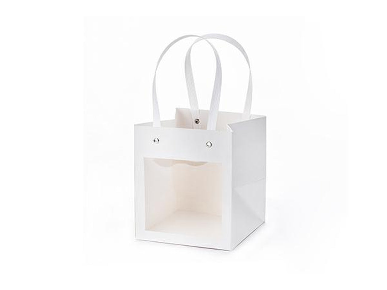 Shopper in carta con finestra 15x15x17cm di colore bianco