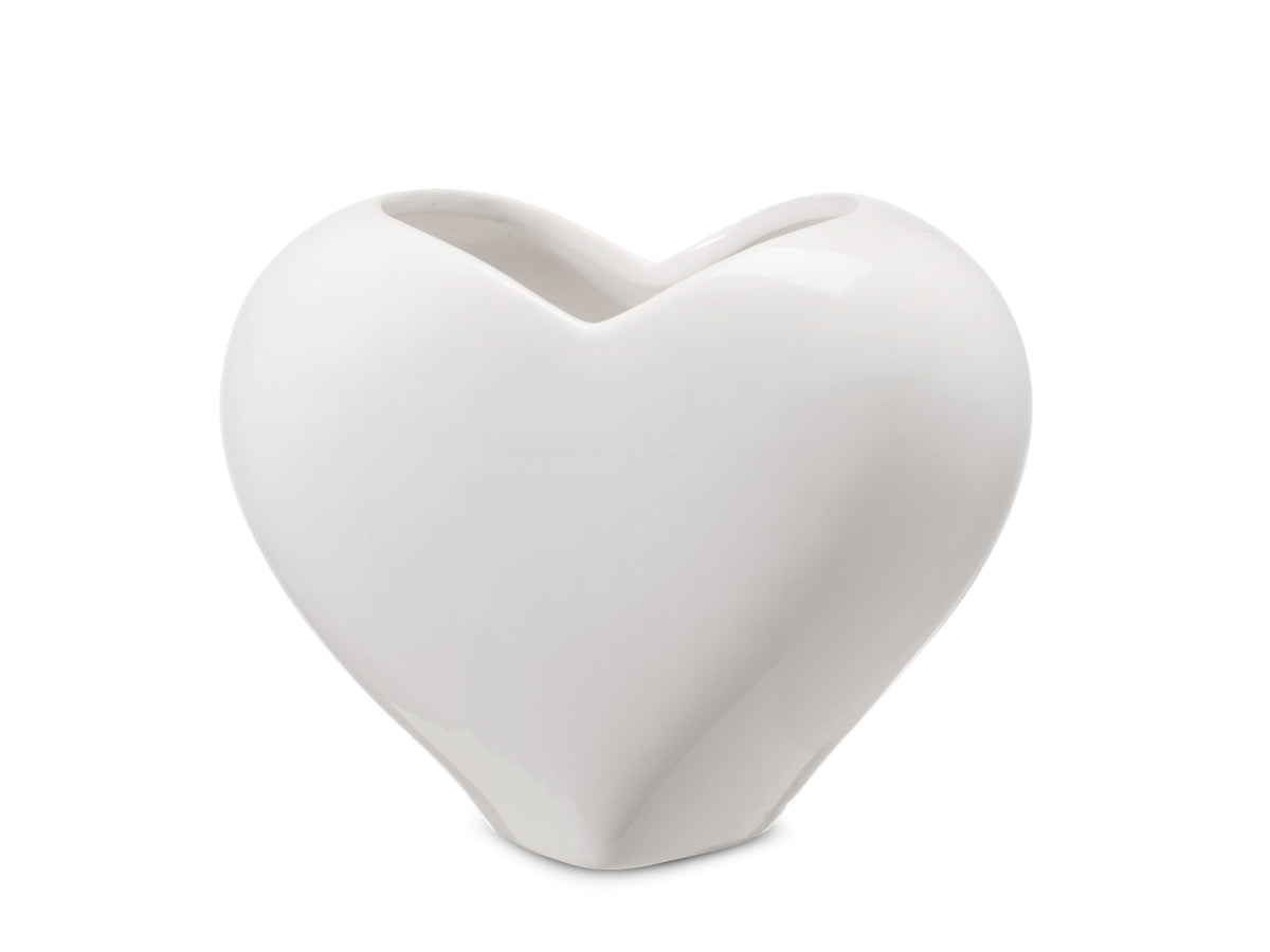 Vaso decorativo a forma di cuore 16,8x10,2xh.13,5 cm di colore bianco lucido