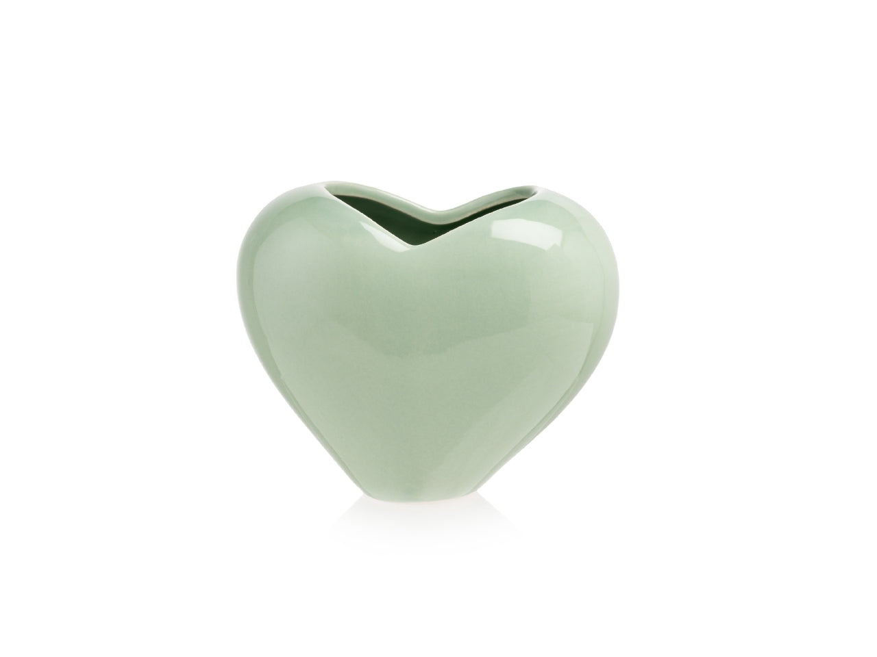 Vaso decorativo a forma di cuore 13x8xh.10,5 cm di colore verde lucido
