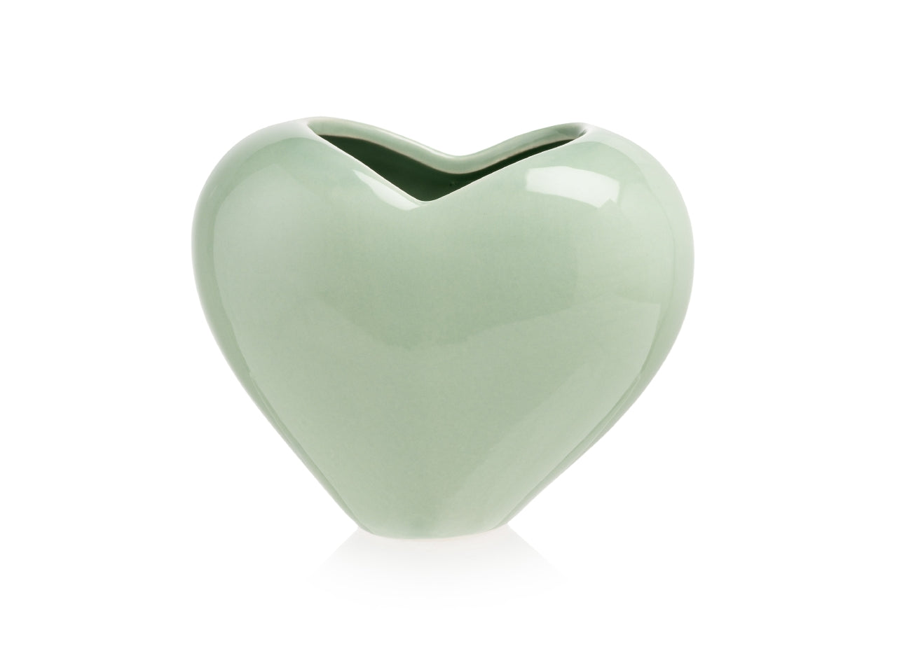 Vaso decorativo a forma di cuore 16,8x10,2xh.13,5 cm di colore verde lucido