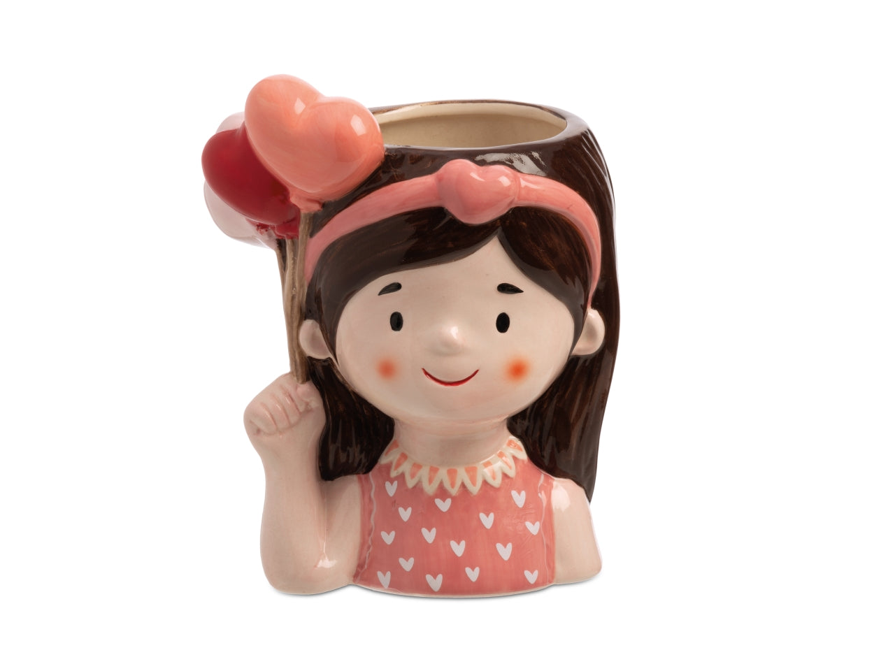 Vaso decorativo mezzo busto bambina con cuori 12,8x9,7x h.16,6 linea beatrice