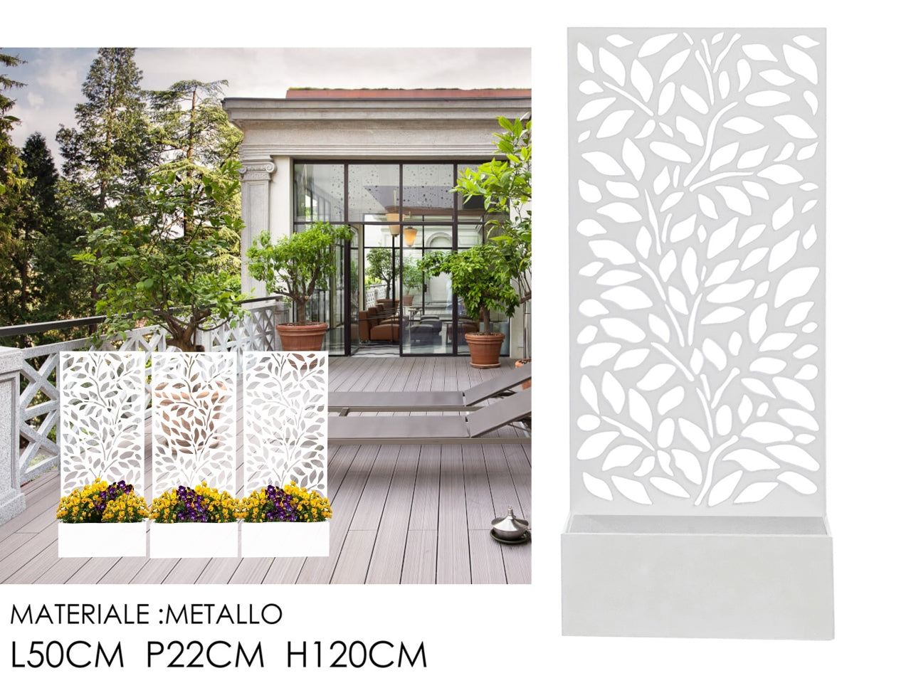 Fioriera rettangolare 50x22xh.120cm bianco