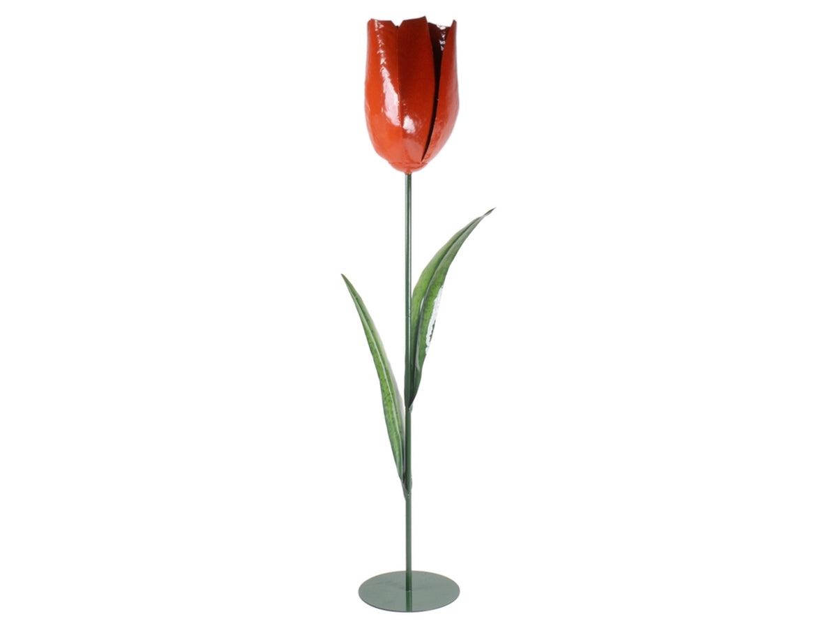 Fiore in metallo con base 35x21x100cm di colore arancio