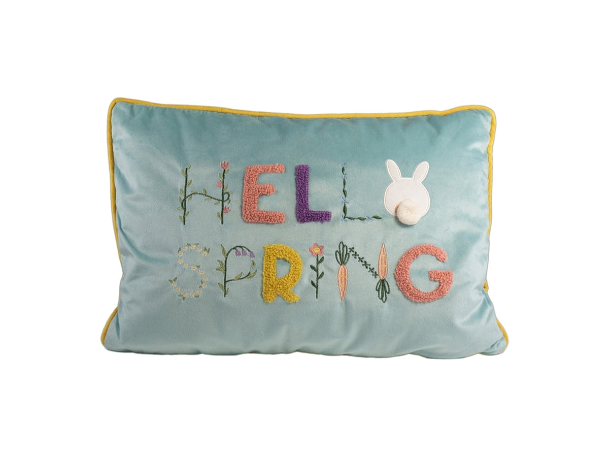 Cuscino con scritta hello spring 33x48cm poliestere di colore celeste