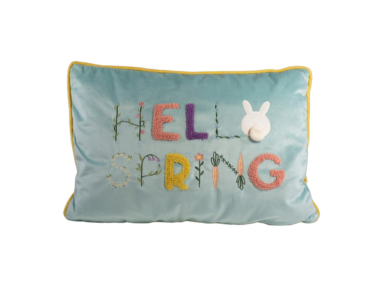 Cuscino con scritta hello spring 33x48cm poliestere di colore celeste
